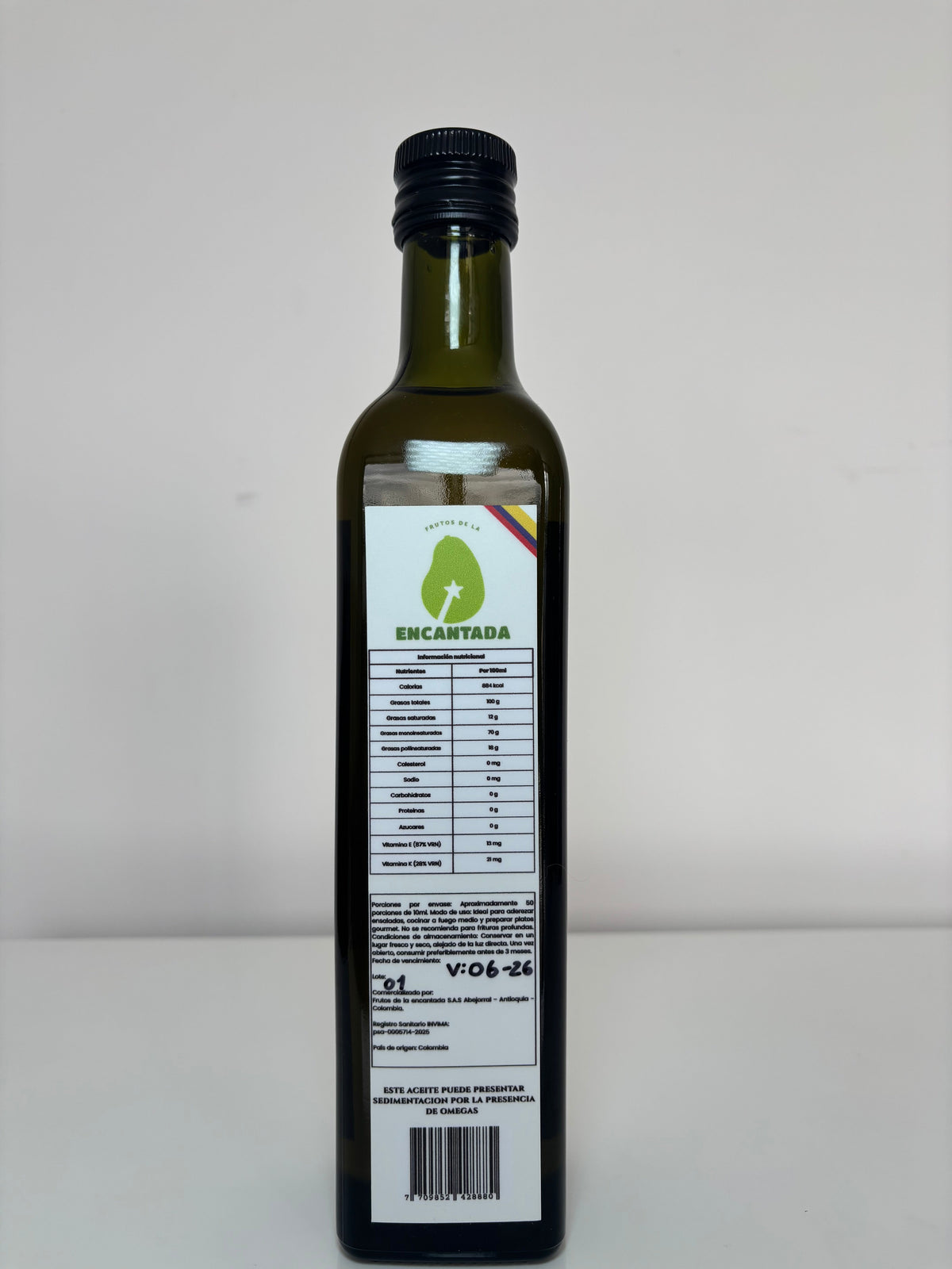 Aceite de aguacate refinado 500 ml Frutos de la Encantada, ideal para freír